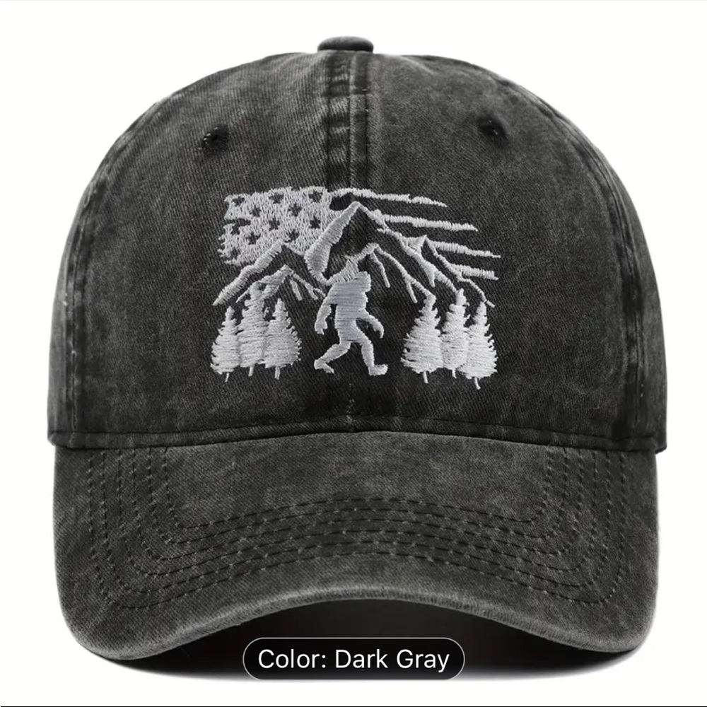 🆕 Unisex Retro Washed Baseball Cap Embroidered Sasquatch Bigfoot USA Flag - Picture 3 of 11